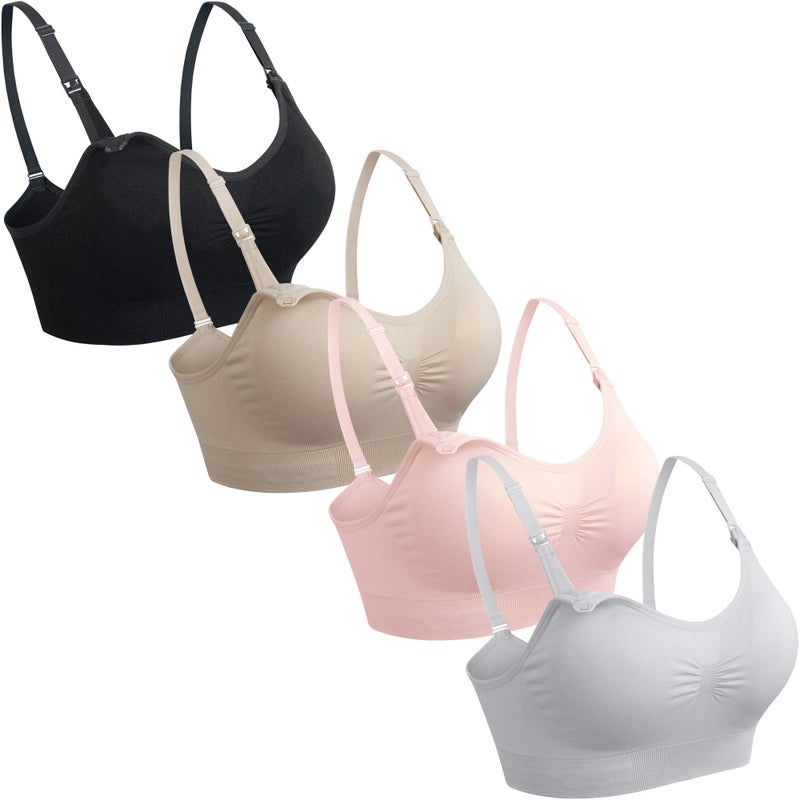 GXXGE 4Pack Nursing Bra for Breastfeeding Maternity Bras Push Up Silk Seamless Pregnancy Bralette Underwear Black Beige Grey Pink XX-Large - Image 1